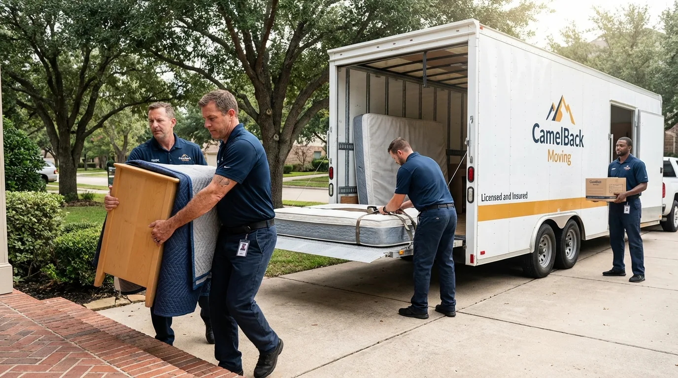 Crew loading residential truck for cross-state move from Watertown, SD