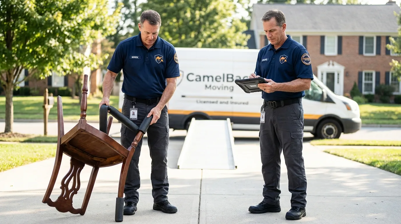 Movers inspecting furniture for damage prevention before loading in Watertown, SD